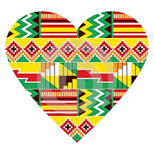 African heart vector design - tribal Kente nwentoma style pattern inspired by Ghana traditional textiles and fabric prints