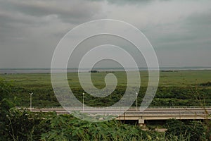 African Highway with Congo River in background with high angle view.
