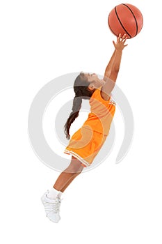 African-Hispanic Girl Child Catching Basketball