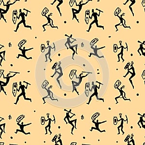 African hunters. Seamless vector pattern.