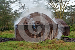 African hut for the production of charcoal