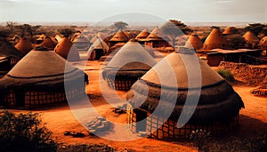 African hut in rural scene surrounded by sand generated by AI