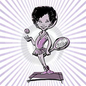 African or indian, tennis player woman cartoon photo