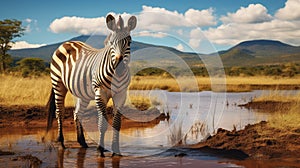 African-inspired Zebra Standing By Water In Madagascar