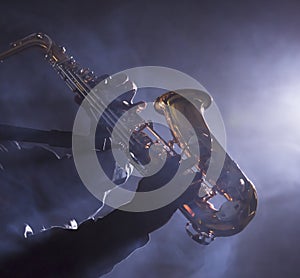 African jazz musician playing the saxophone