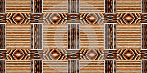 African kente cloth patchwork effect border pattern. Seamless geometric quilt fabric edging trim background. Patched