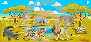 African landscape with animals.