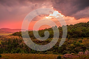 Dramatic African landscape and sunset