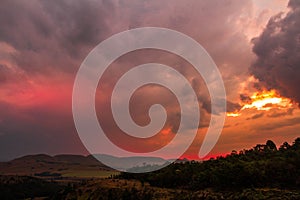 Dramatic African landscape and sunset
