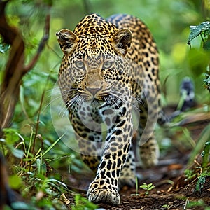 African leopard stalking