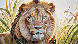 African lion cat Savanna tall grassland hunter carnivore