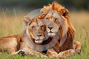 African lion couple. Generate ai