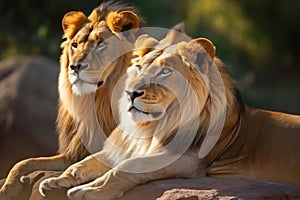 African lion king and lioness. Generate ai