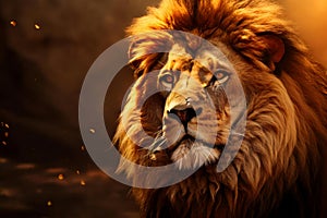 African male lion headshot looking into camera.