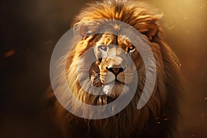 African male lion headshot looking into camera.