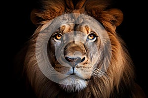 African male lion headshot looking into camera.