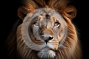 African male lion headshot looking into camera.