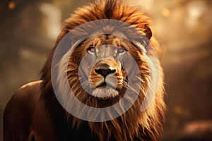 African male lion headshot looking into camera.