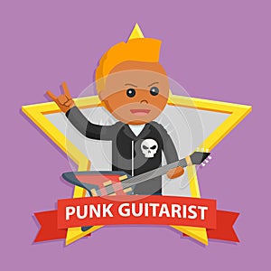 African male punk guitarist with emblem