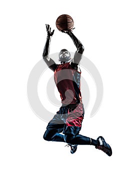 African man basketball player jumping throwing silhouette