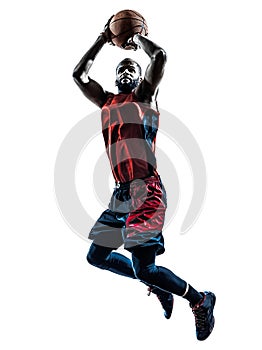 African man basketball player jumping throwing silhouette