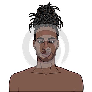 African man  with dreadlock hairstyle. Color drawing.