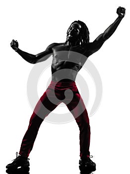 African man exercising fitness zumba dancing silhouette