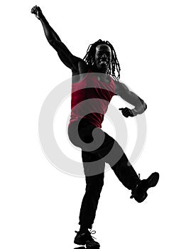 African man exercising fitness zumba dancing silhouette