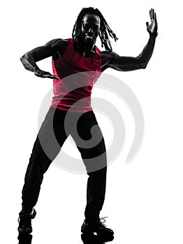 African man exercising fitness zumba dancing silhouette