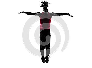 African man exercising fitness zumba dancing silhouette