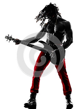 African man guitarist bassist player playing silhouette