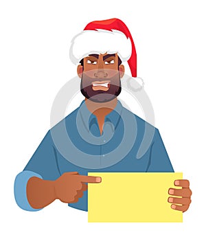 African man in hat holding blank card