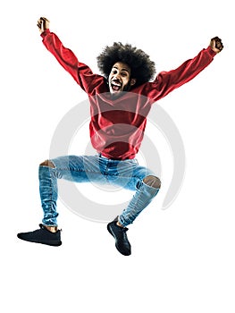 African man jumping happy silhouette isolated