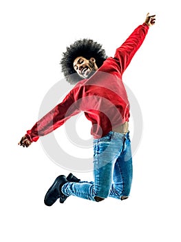 African man jumping happy silhouette isolated
