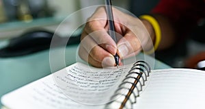 African man  pen in hand to write on  notebook.