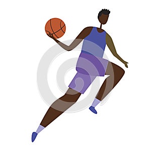 African man playing basketball isolated on white background, flat vector stock illustration with cartoon character as a concept of