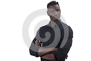 African man serious  with arms crossed looking at camera