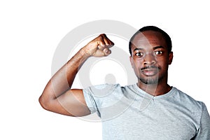 African man showing his muscles