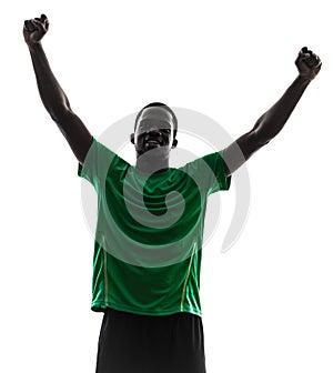 African man soccer player celebrating victory silhouette