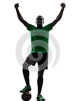 African man soccer player celebrating victory silhouette