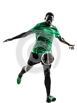 African man soccer player kicking silhouette