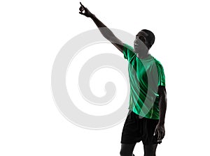 African man soccer player pointing silhouette