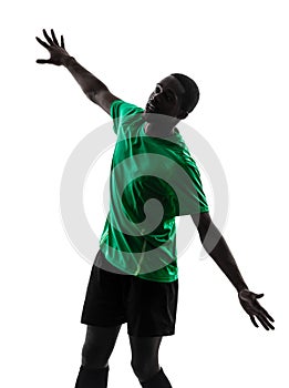 African man soccer player scoring silhouette