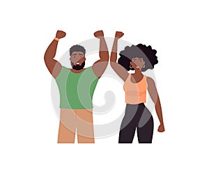 African man and woman having fun with their hands up. Vector illustration design