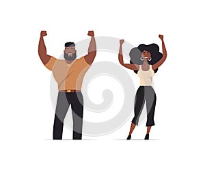African man and woman having fun with their hands up. Vector illustration design
