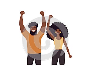 African man and woman having fun with their hands up. Vector illustration design