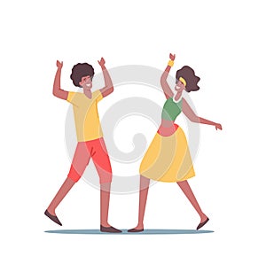 African Man and Woman in Traditional Jamaica Costumes Having Fun, Dancing during Reggae Party. Rastaman or Hipster