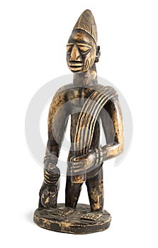 African man wooden figurine isolated on a white background