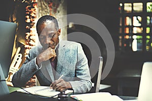 African Man Working Determine Workspace Lifestyle Concept