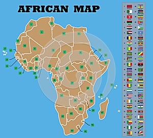 African map and African counties Flags